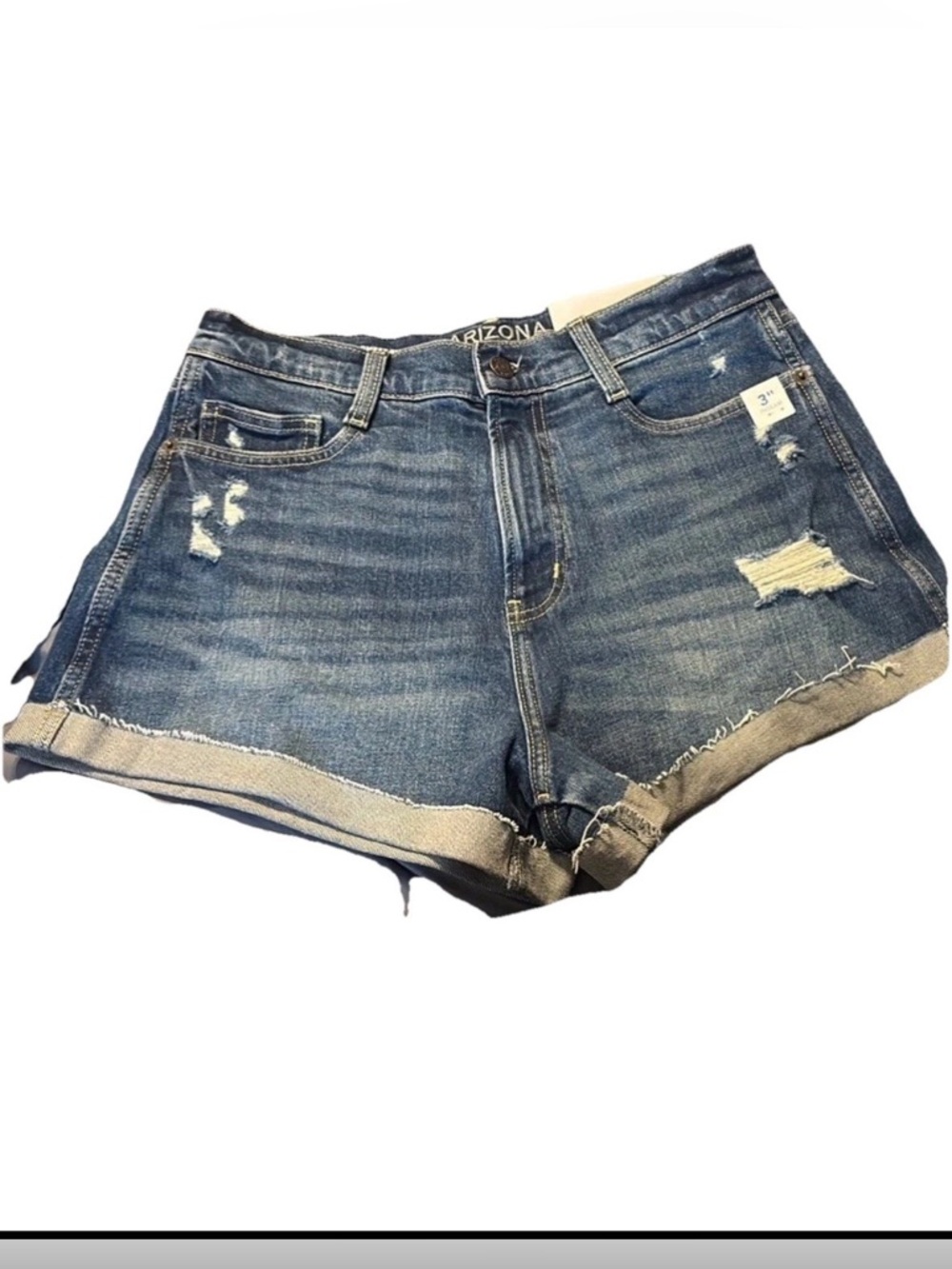 Arizona Jean Company Distressed Rolled Hem Denim Shorts -WOMENS SIZE 8 NWT